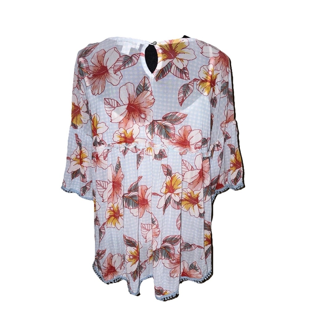 Studio JPR Womens Blue Floral boho Fairy Babydoll Top Medium - Picture 2 of 5